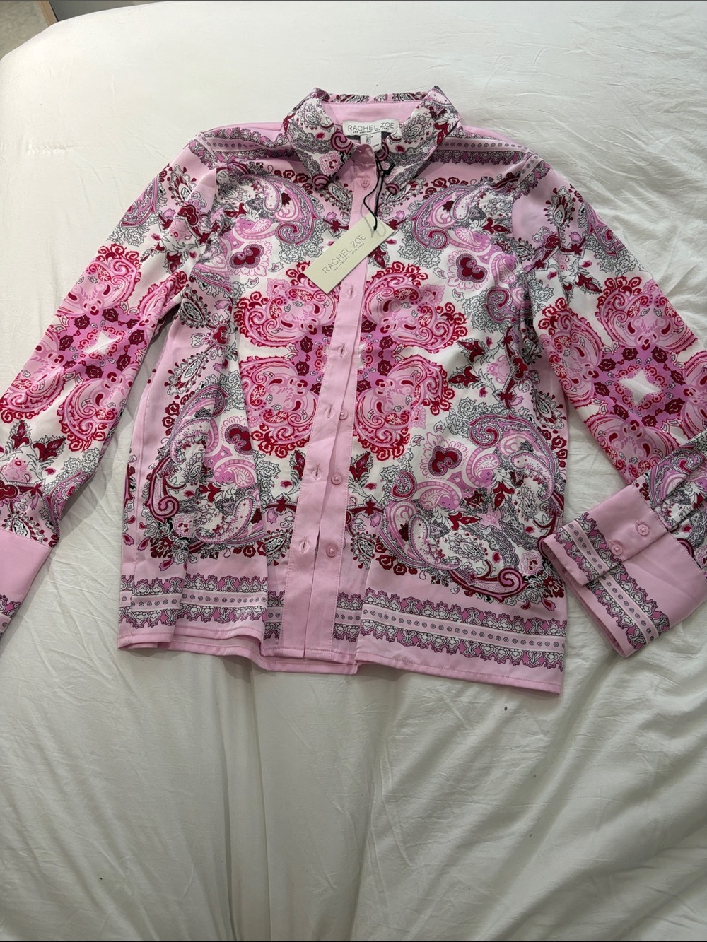 Rachel Zoe Pink Paisley Button-Front Shirt Jacket